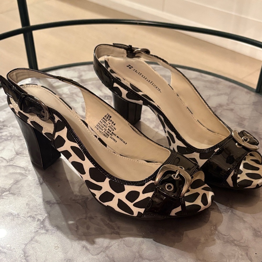 Naturalizer Black and White Slingback Heels